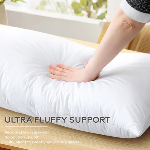 Image of SAVORI 14x36 Lumbar Pilow Insert, Set of 2 Down Feather 14x36 Euro Pillow Inserts, Soft Fluffy Sleeping Pillow with 100% Cotton Cover, Decorative Throw Pillows for Couch Sofa Bed-White