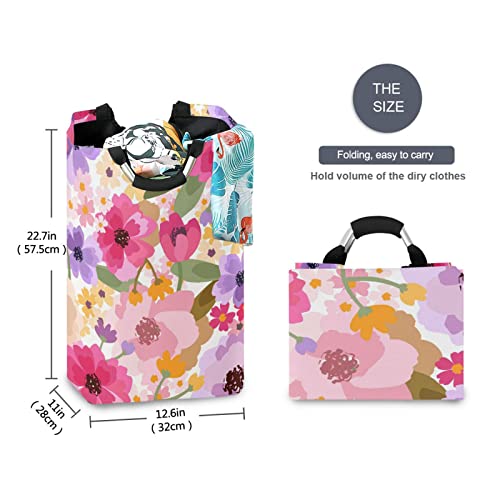 Qwthum Laundry Basket Laundry Hamper Large Collapsible Bag Waterproof Clothes Basket Laundry With Handle Durable Upright Well Dirty Holder For Clothes Toys In Bedroom Dorm Nursery Floral Purple #TOP1