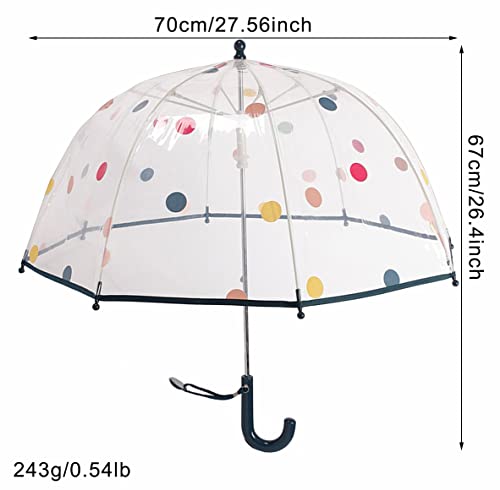 Threeh Kid's Clear Bubble Umbrella Cute Dots Design 8 Fiber Ribs Shatterproof Easy Grip Handle Manual Open Windproof For Boys Girls Aged 3-8,Blue #TOP2