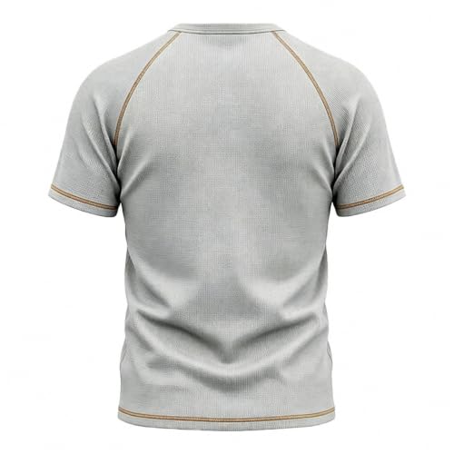 T-shirt Henley homme en maille gaufrée à manches courtes vintage grande taille