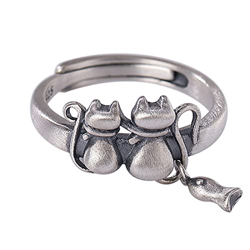 Bague femme argent sterling S925 réglable motif chaton à la mode