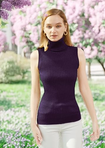 Image of v28 Women Sleeveless High Neck Turtleneck Stretchable Knit Sweater Top