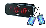 Naxa Electronics NRC-182 Dual Radio Alarm Clock, 2 USB Ports, Stream Audio Wirelessly via Bluetooth, Connect Smartphones, Tablets, Other Audio Devices, Black