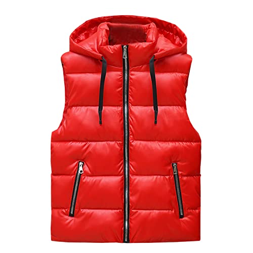 hlysgo Mens Shiny Metallic Puffer Vest Winter Warm Padded Zip Up Hooded Quilted Vest Sleeveless Down Jackets Outerwear