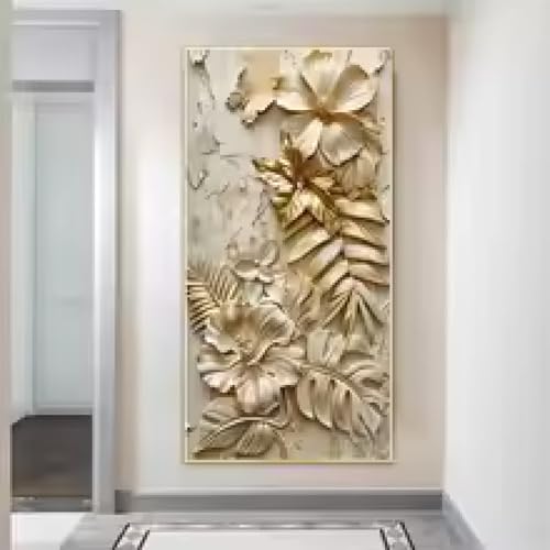 Poster monstera blanc or deco murale de porche peinture sur toile fleurs feuilles de palmier