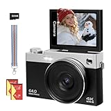 Digitalkamera 4K 64MP Kamera 3 Zoll Fotokamera 16X Autofokus Digitalzoom Tragbare Digital Camera für Vlog 180° Klappbarer LCD-Bildschirm Fotoapparat 2 Akkus 32GB Karte für Anfänger Kinder Jugendliche