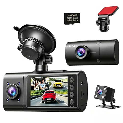 3 Channel Dash Cam Front Rear Inside 2.5K Night Vision