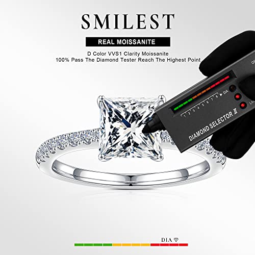 SMILEST 1.5ct Princess Moissanite Rings for Women, D Color VVS1 Clarity Lab Created Moissanite Wedding Rings 18K White Gold Plated 925 Sterling Silver 4 Prong Moissanite Side Stone Engagement Rings2