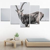 SIGNWIN 5 Panel Canvas Wall Art Modern Art Animals Dramatic Elephants Giraffe Multicolor Photography Southwest for Home Decorations Ready to Hang - 60