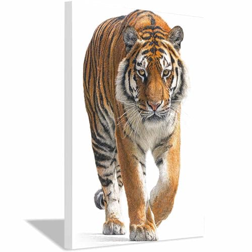 Tableau sur toile tigre 70x100cm encadrée peinture jaune pour salon