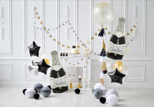 Image of Black Champagne Bottle Balloons Salut Foil Aluminum Balloon Birthday Party Supplies Baby Shower Wedding Engagement Party Decorations (Pack of 2)