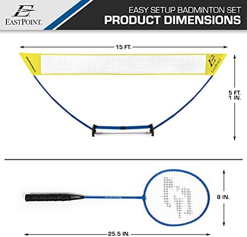 EastPoint Easy Setup Badminton Set - 15 ft Net, 4 Rackets, 2 Shuttlecocks - Quick Setup Net for Backyard Games - Steel Shaft Badminton Rackets for Family Games - Durable Shuttlecocks for Outdoors — view 8