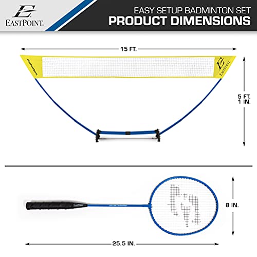EastPoint Easy Setup Badminton Set - 15 ft Net, 4 Rackets, 2 Shuttlecocks - Quick Setup Net for Backyard Games - Steel Shaft Badminton Rackets for Family Games - Durable Shuttlecocks for Outdoors by EastPoint Sports - Image 9