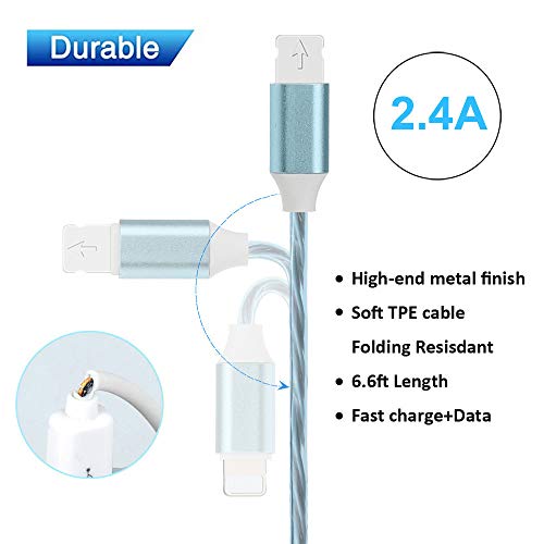 image for FLOKYU 6FT LED Charging Cable Visible Flowing Lights USB Charger Cable