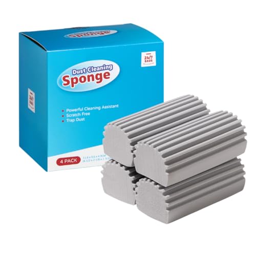 Image of 4-Pack Damp Clean Duster Sponge, Grey, Magic Reusable Sponge for Housekeeping, Zero Scratches, Pre-moistened, Suitable for Window Blinds, Fan Blades, Vents, Baseboards, and More.