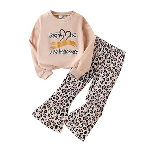 Image of Toddler Girl Clothes Long Sleeve Cartoon & Letter Graphic Top + Fruit Stationery Print Flared Leg Pants