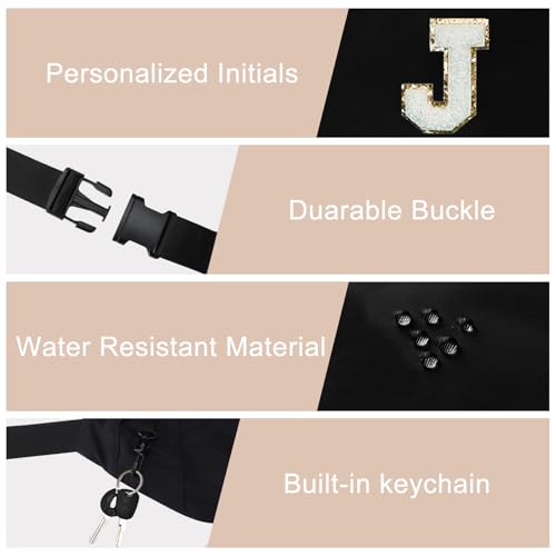 Image of Birthday Gifts for Women Men,Personalized Fanny Pack Crossbody Bag Waist Pack with Initial Letter Patch,Christmas Gifts Cute Trendy Stuff for Daughter Sister Her,Black J