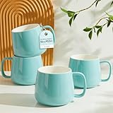 Teocera 16oz Ceramic Coffee Mugs Set of 4 – Stackable Latte Cups, Microwave, Dishwasher & Oven Safe – Ideal for Coffee, Cappuccino, Hot Chocolate, Housewarming Gifts, Turquoise