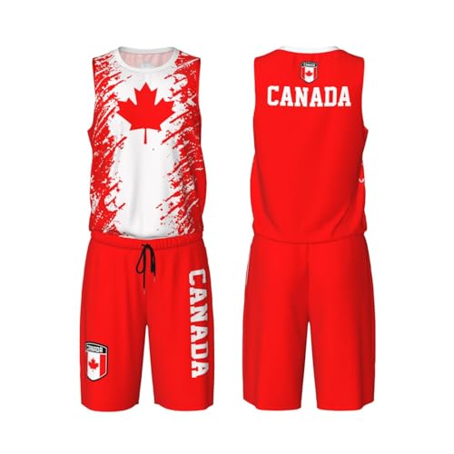 Canada Flag Grain (2) Basketball Jersey Uniform Suit for Men Adults Training Athletic Set