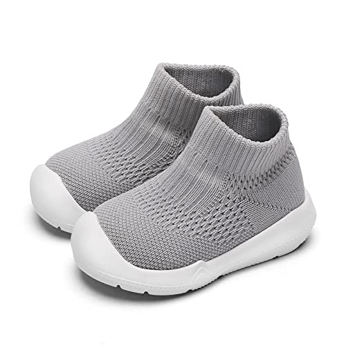 Engtoy Calcetín para bebé, zapatos para caminar para bebé, antideslizantes, transpirables, con suela de goma suave, tenis sin cordones, Gris (Pure Grey), 0-9 Months Infant