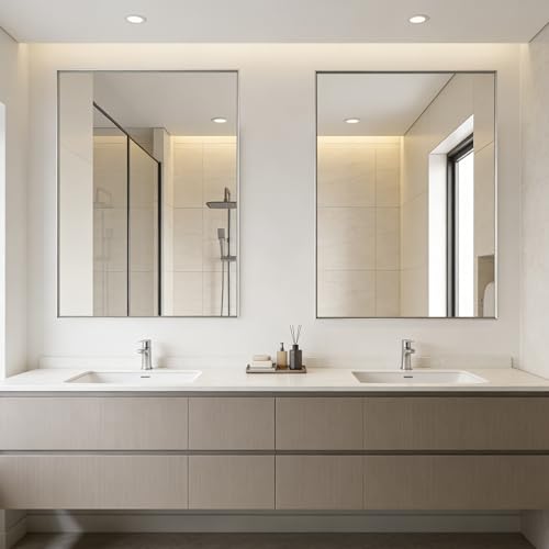 Image of Bathroom Mirror for Wall, 40x30 Inch Framed Vanity Mirror Brushed Nickel