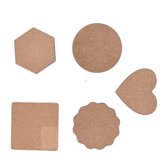 Skyvilla DIY MDF Wooden Coasters Set of 20 | Mixed Shape Cutouts for Painting | Resin Art Decoupage Mandala Craft & Pyrography | Smooth Finish Plain MDF Craft Boards for DIY Coaster Making 3