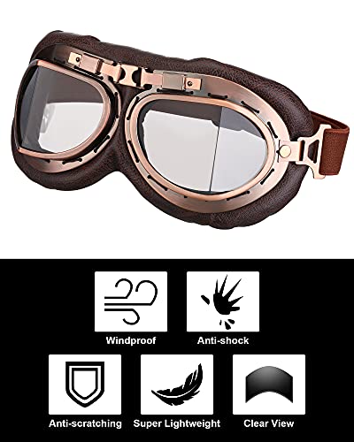 Frienda 3 Pieces Motorcycle Goggles Vintage Pilot Style Cruiser Scooter Goggle Dustproof Windproof For Half Helmet (Grey, Clear, Yellow) #TOP1
