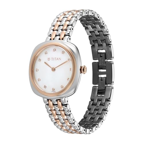 Image of Titan Aura Phase Quartz Analog Mother of Pearl Dial Two Toned Stainless Steel Strap Watch for Women-95241KM01