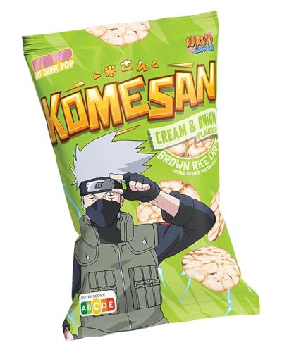 KOMESAN Naruto Reiswaffeln – Cream & Onion-Reis-Snack – Offiziell lizenziert – Crunchy Anime Reiswaffeln im Kakashi-Design – 1 x 60 g