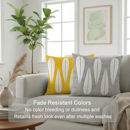 Image of STITCHNEST Set of 2 Polycotton Cushion Covers - Yellow & Grey Abstract Drop Design - 24x24 Inches - Soft & Durable Cushion Covers for Sofa, Bed & Living Room | Perfect for Home Decor