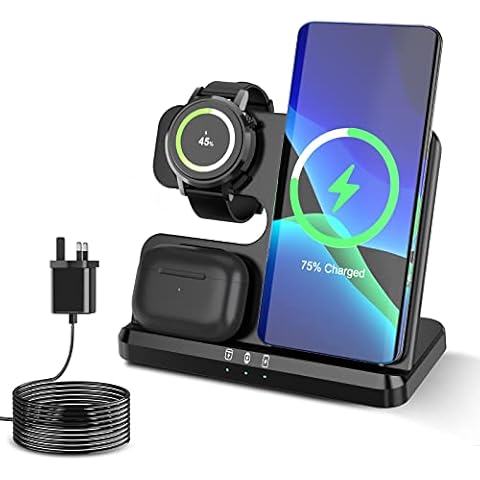 ORIA Newest 3 in 1 Wireless Charging Station for iPhone, Samsung and Qi-Certified Phones, Wireless Charger for Galaxy Watch 4/3/Active 2/1, Galaxy/Galaxy Note/Headphone/Galaxy Buds (Adapter Included) Cover