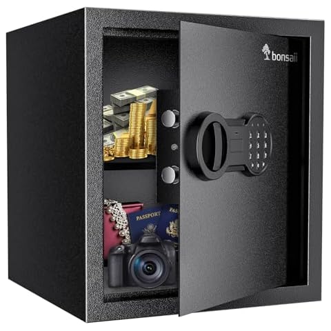 Bonsaii Steel Safe Box, Document Safe with Digital Keypad Lock, 1.2 Cubic Feet Security Electronic Safe with Removable Shelf for Home, Hotel, Office, Valuables, Money 12.99 x 14.17 x 12.99 Inches Cover