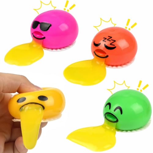 4Pcs Puking Ball Squeeze Toys Disgusting Egg Yolk Ball Pimple Popping Toy Egg Stress Balls Funny Party Fidget Toys Sensory Mochi Squishy Toy Stress Anxiety Relief for Adult
