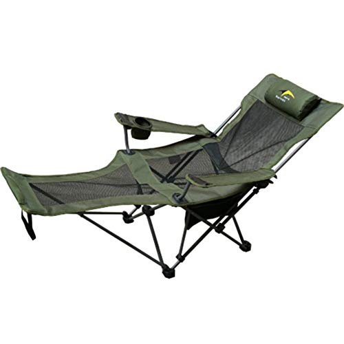 YKJL Adjustable Compact Fishing Chairs With Footrest Camping Chairs Garden Hiking Beach Reclining- Army Green