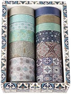 Armelaudin Vintage Washi Tape Set 12 Rolls-30/20/15/10 mm Wide,Antique Pattern Element,Japanese Masking Tape (3m) Decorate Your Scrapbook,DIY Craft,Gift Wrapping,Scrapbooking Supplies,Bullet Journal