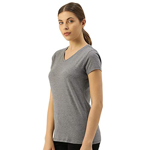 Image of Enamor Short Sleeve Regular Length Pull On Basic V Neck T-Shirt for Women - Slim Fit, Soft and Breathable Stretch Cotton - E067