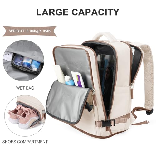 Image of coowoz Large Travel Backpack For Women Men,Carry On Backpack Flight Approved,Hiking Outdoor Rucksack Casual Daypack Travel Bag Essentials Personal Item Backpack (Beige Brown-L)