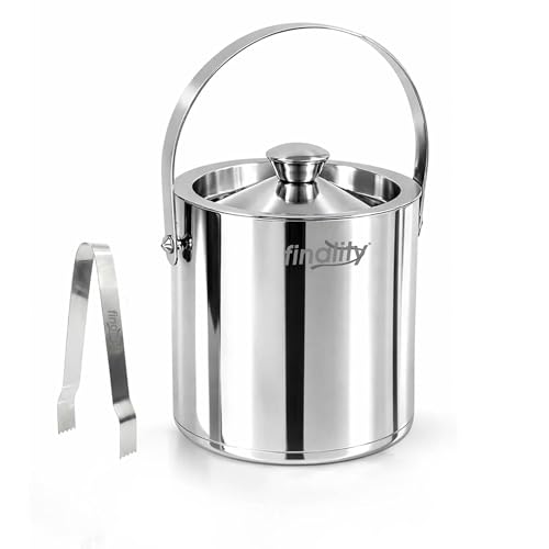 Image of finality Premium Stainless Steel Ice Bucket with Tongs and Jigger - 1 Litre Double Walled Insulated Ice Box for Bar, Home & Parties (Silver Polish IB + Tong)