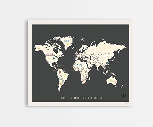 Image of World Map, World Travel Map, Vintage Personalized World Map, 24x18 Wall Art Print, Children's Wall Art Map, Kid's Travel Map, Wall Map, Nature Themed Nursery Décor, Kid's Art, Kid's Decor