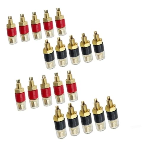 4mm Binding Posts Brass Terminal Connectors for Audio Wiring - Gold Plated Column Sockets with Transparent Shell, Compatible with Speaker Systems 10Black 10Red