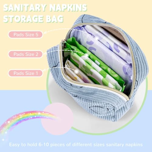 Image of Period Bag for Teen Girls Shark Week Pouch Corduroy Portable Sanitary Pad Bags for Period Teen Period Pads Pouch for Panty Liners, Tampons, Menstrual Cup - Beige