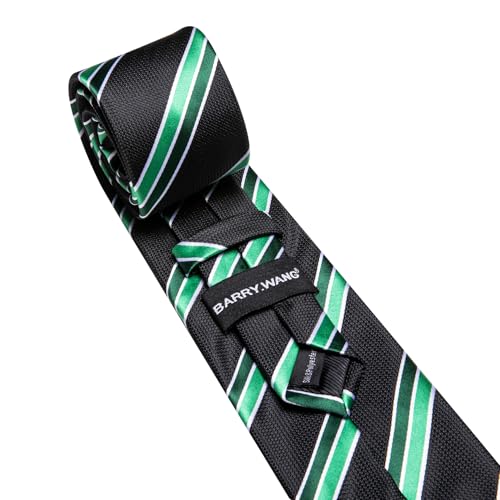 Image of Barry.Wang Man Stripe Ties Set Silk Woven Pocket Square Necktie Cufflinks Formal Party Business