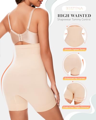 Image of BESTENA Tummy Control Shapewear Shorts, High Waisted Body Shaper | Girdle shapewear shorts smooth the tummy and thighs with high-waist control and seamless under-dress comfort