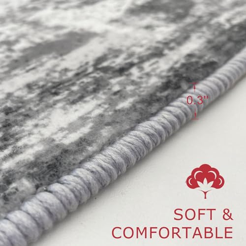 KOZYFLY Modern Abstract Area Rug 8x10 Gray Washable Large Living Room Thin Rugs Bedroom Non Skid Carpet with Faux Wool Soft Low Pile for Dining Room Living Room Office Dorm Kitchen Table Apartment