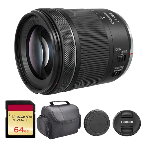 Canon RF 24-105mm f/4-7.1 is STM Lens | Versatile Standard Zoom with Image Stabilization, Smooth STM AF & Compact Design | Great for Travel & Everyday Photography (4111C002) + 64GB Card + Bag