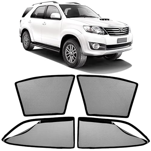 Image of AutoStory Magnetic Car Sunshade for Fortuner 2009-2015 | Front Half Cut for Mirror Visibility + Rear Full Coverage with Zipper | Heavy Heat & UV Protection | Privacy Side Window Curtains Shades