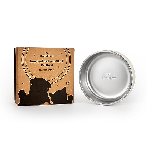 GrandTies Futternapf aus Edelstahl mit Gravur, wiederverwendbar, BPA-frei, isoliert, für Katzen und Hunde, groß, robust, rutschfest, auslaufsicher, für den Außenbereich (1250mL, Elfenbeinweiß)