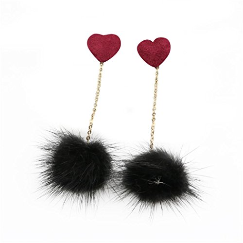 Beautijiam mignon Fausse fourrure Pom Pom goutte Boucles d'oreilles pendentif en forme Tassel Pendants d'oreille pour femme Filles Taille unique Rouge/noir Cover