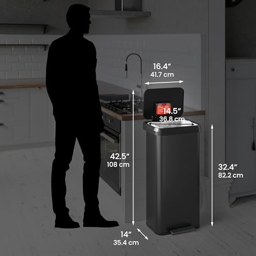Image of iTouchless SoftStep 20 Gallon / 75 Liter Extra-Large Outdoor & Indoor Recycling Bin, Matte Gray Stainless Steel, Heavy-Duty Step Trash Can with Odor Filter, Dent-Proof Lid for Garage, Patio, Workshop