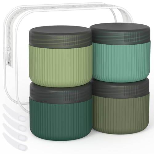 ME.FAN Travel Containers for Toiletries, TSA Approved 2 oz Silicone Cream Jars, Leak-proof Journey Containers, Trip Accessories with Lid for Cosmetic Face Hand Body Cream 4 Pack Black Lid Blue Green